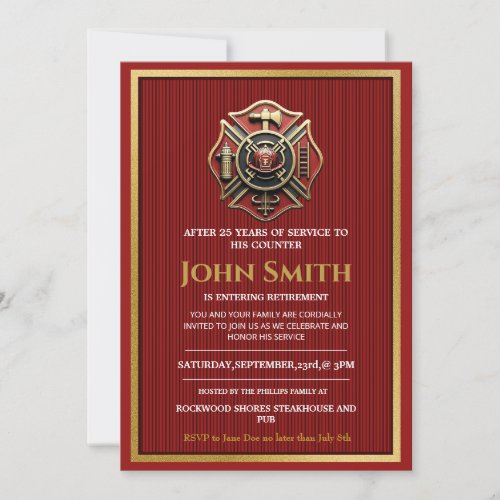 Eleganet Firefighter Retirement Party Invitations