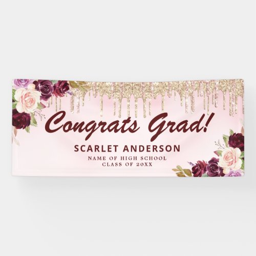 eleganglitter berry blush floral graduation banner