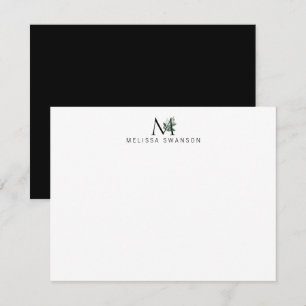 eleganr greenery monogram note card