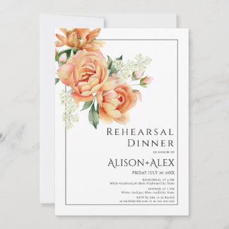 Eleganr oeach peony flowers rehearsal dinner invitation