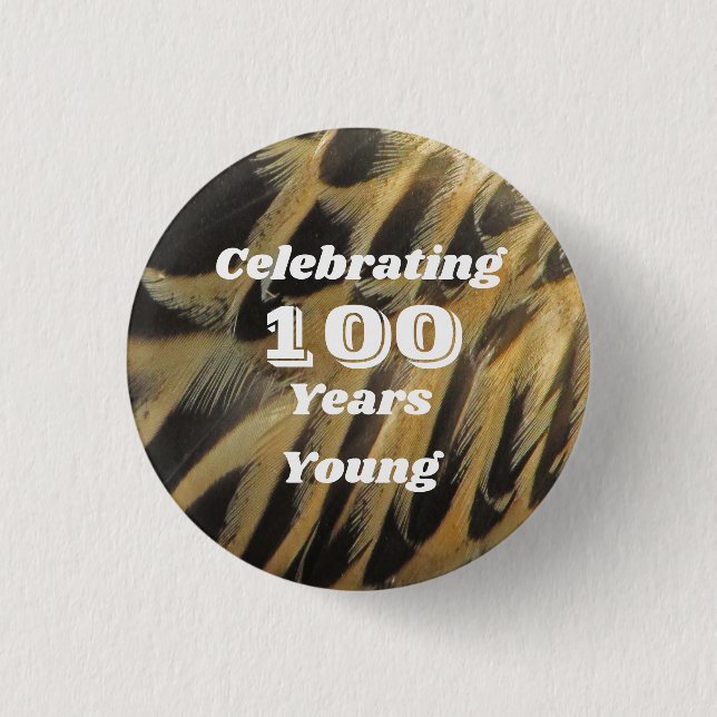 Elegant 100 Birthday Feather Milestone Celebration Button (Front)
