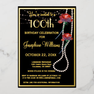 Elegant 100th Birthday Black REAL Gold Foil Invitation