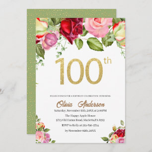 Elegant 100th Birthday Celebration Watercolor Gli Invitation