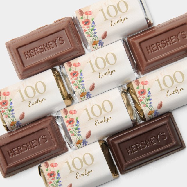 Elegant 100th Birthday – Golden Wildflower Design Hershey's Miniatures (Assorted)