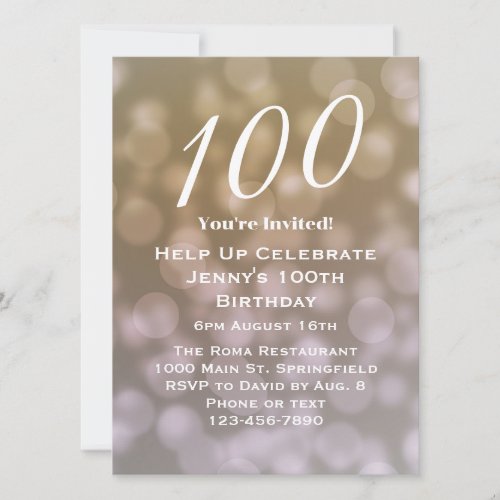 Elegant 100th Birthday Invitation For Her 