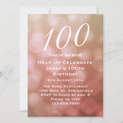 Elegant 100th Birthday Invitation For Her in Pink