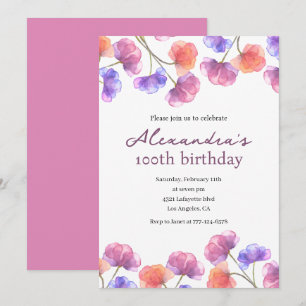 Elegant 100th birthday invitations Floral Chic