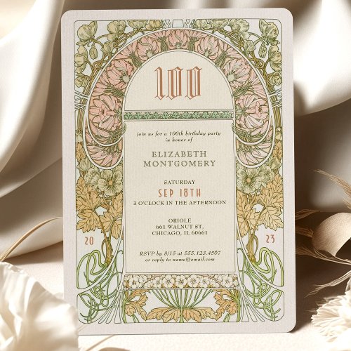 Elegant 100th Birthday Invite Art Nouveau Mucha