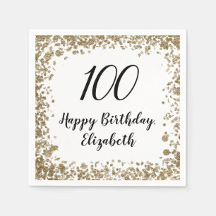 Elegant 100th Birthday Napkins With Gold Sequins