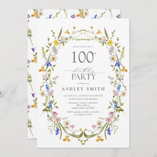 Elegant 100th Birthday Party Floral Watercolor Invitation
