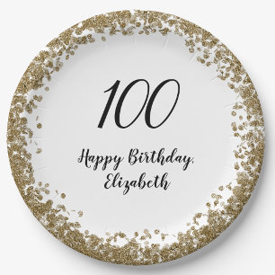 Elegant 100th Birthday Plates With Gold Sequins