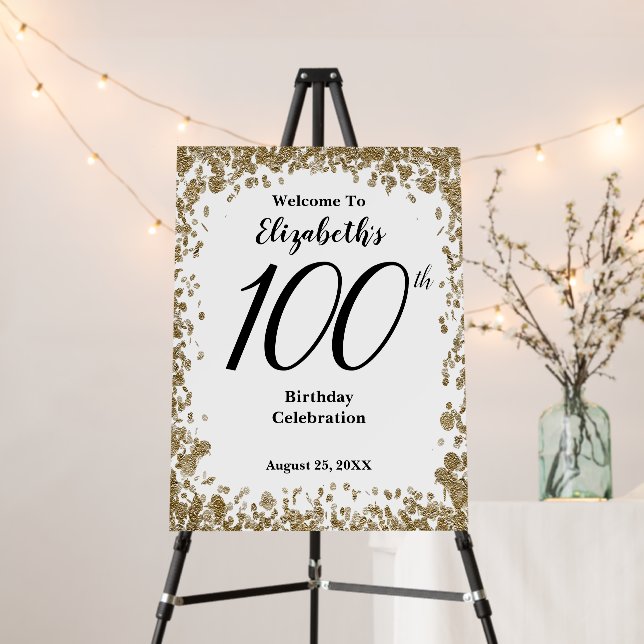 Elegant 100th Birthday With Gold Sequin Foam Board (In Situ (Stand))