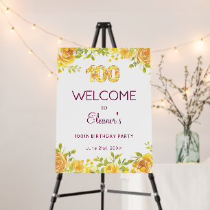 Elegant 100th Birthday – Yellow Roses Welcome Sign
