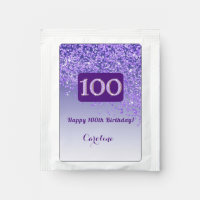 Elegant 100th Tea Birthday Party Purple Glitter