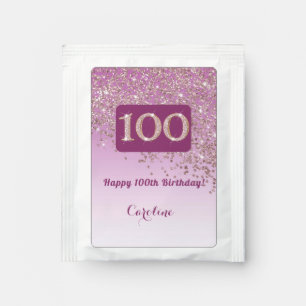 Elegant 100th Tea Birthday Party Rose Gold Glitter Tea Bag Drink Mix