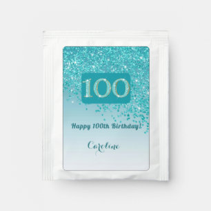 Elegant 100th Tea Birthday Party Teal Blue Glitter Tea Bag Drink Mix