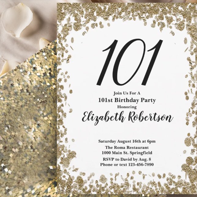 Elegant 101st Birthday Invitation For Her in Gold (Creator Uploaded)