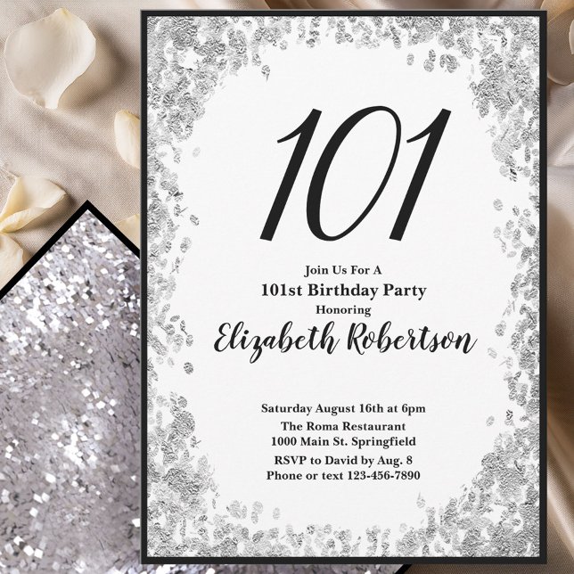 Elegant 101st Birthday Invitation Silver and Black (Creator Uploaded)