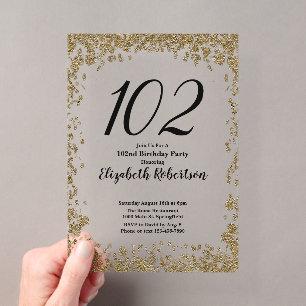 Elegant 102nd Birthday Invitation For Her in Gold