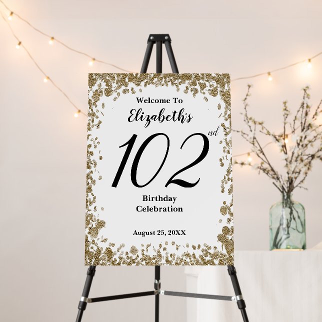 Elegant 102nd Birthday With Gold Sequin Foam Board (In Situ (Stand))