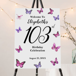 Elegant 103rd Birthday Butterfly Welcome Foam Board