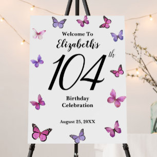 Elegant 104th Birthday Butterfly Welcome Foam Board