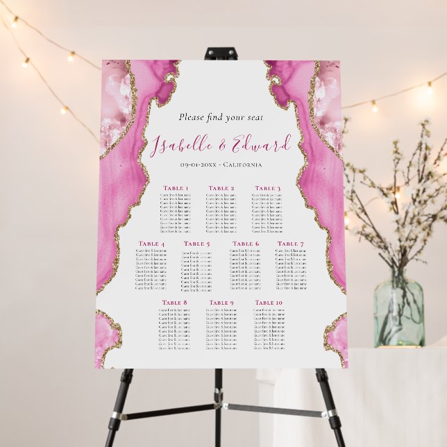 Elegant 10 Table Pink & Gold Agate Stone Wedding Foam Board (In Situ (Stand))
