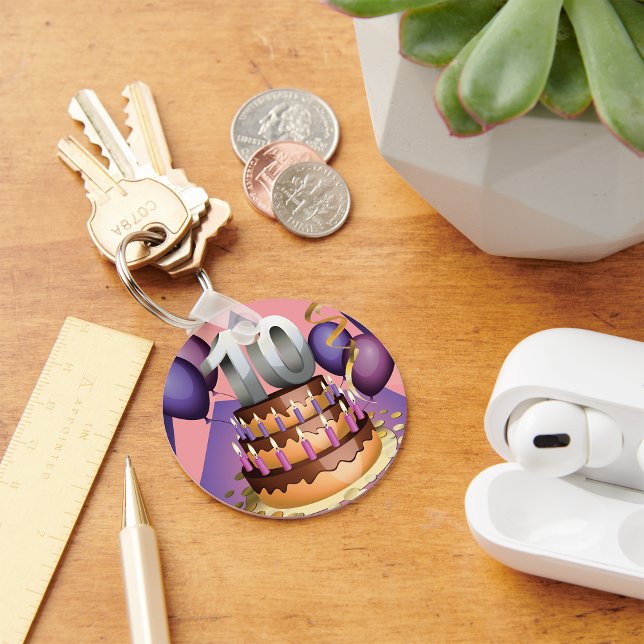 Elegant 10th Anniversary Celebration Cake Design Keychain (Creator Uploaded)