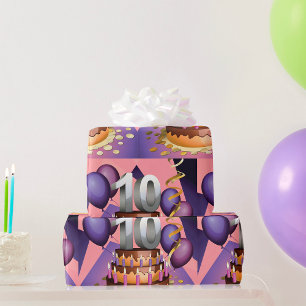 Elegant 10th Anniversary Celebration Cake Design Wrapping Paper