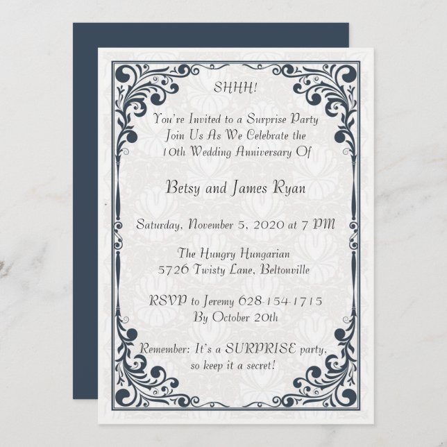 Elegant 10th Anniversary Celebration Invitation (Front/Back)
