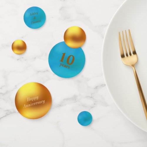 Elegant 10th Anniversary Gold  Turquoise Confetti