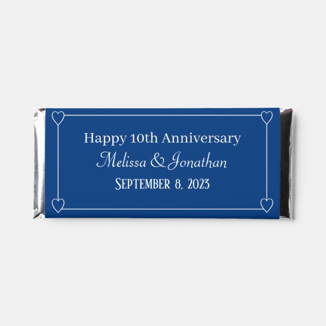 Elegant 10th Anniversary Romantic Hearts Blue Hershey Bar Favors (Front)