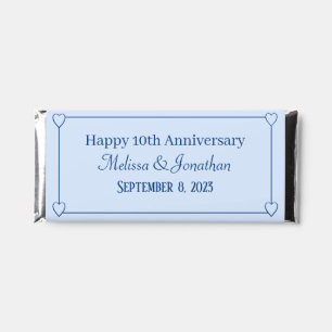 Elegant 10th Anniversary Romantic Hearts Blue Hershey Bar Favors