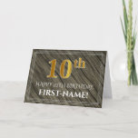 [ Thumbnail: Elegant 10th Birthday: Faux Wood, Faux Gold Look Card ]