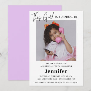 Elegant 10th birthday invitation Photo Girl Modern