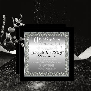 Elegant 10th Silver and Diamonds Anniversary Invitation