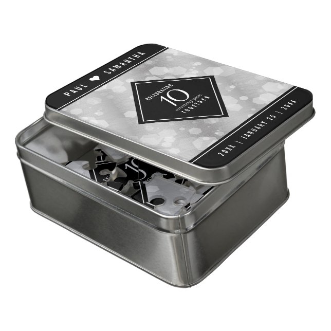 Elegant 10th Tin Wedding Anniversary Acrylic Jigsaw Puzzle (Lid Open)