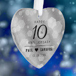 Elegant 10th Tin Wedding Anniversary Acrylic Ornament<br><div class="desc">Celebrate the 10th tin** wedding anniversary with this stylish ornament! Elegant black lettering with hexagonal confetti on a tin foil background add a memorable touch for this special occasion and milestone. Customize with couple's names and wedding date. Reverse shows identical design. Use as is, or replace with a photo. This...</div>
