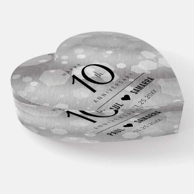 Elegant 10th Tin Wedding Anniversary Acrylic Paperweight (Angled)