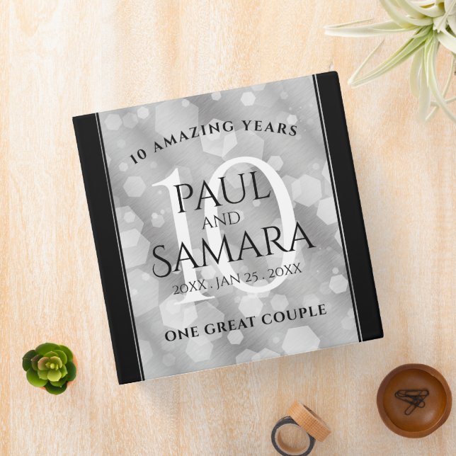 Elegant 10th Tin Wedding Anniversary Celebration 3 Ring Binder (In Situ)