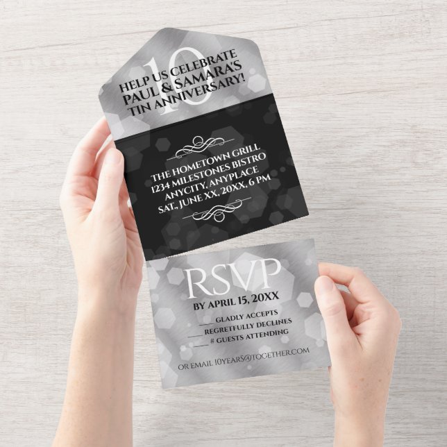 Elegant 10th Tin Wedding Anniversary Celebration All In One Invitation (Tearaway)