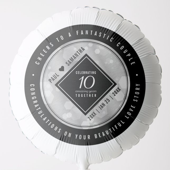 Elegant 10th Tin Wedding Anniversary Celebration Balloon (Front)
