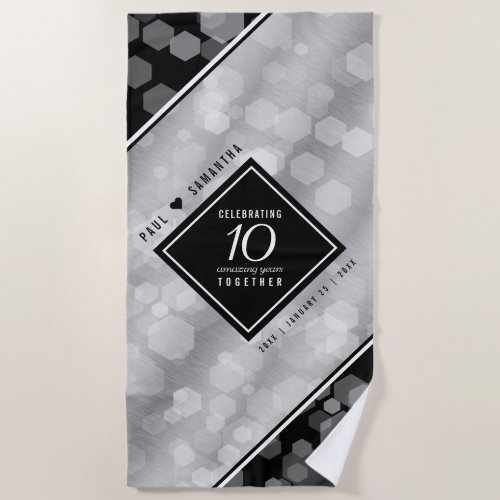 Elegant 10th Tin Wedding Anniversary Celebration Beach Towel