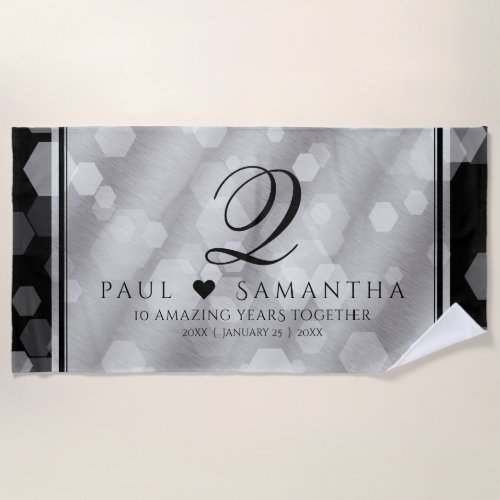 Elegant 10th Tin Wedding Anniversary Celebration Beach Towel