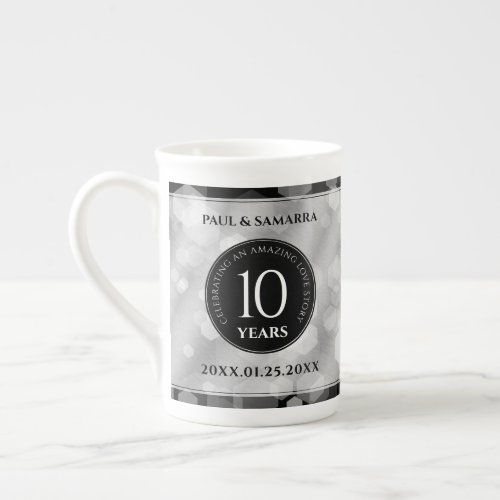 Elegant 10th Tin Wedding Anniversary Celebration Bone China Mug