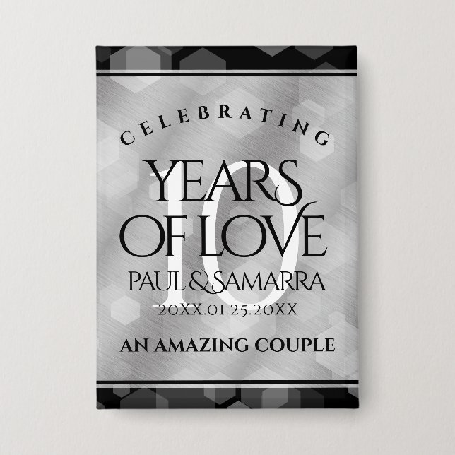 Elegant 10th Tin Wedding Anniversary Celebration Button (Front)