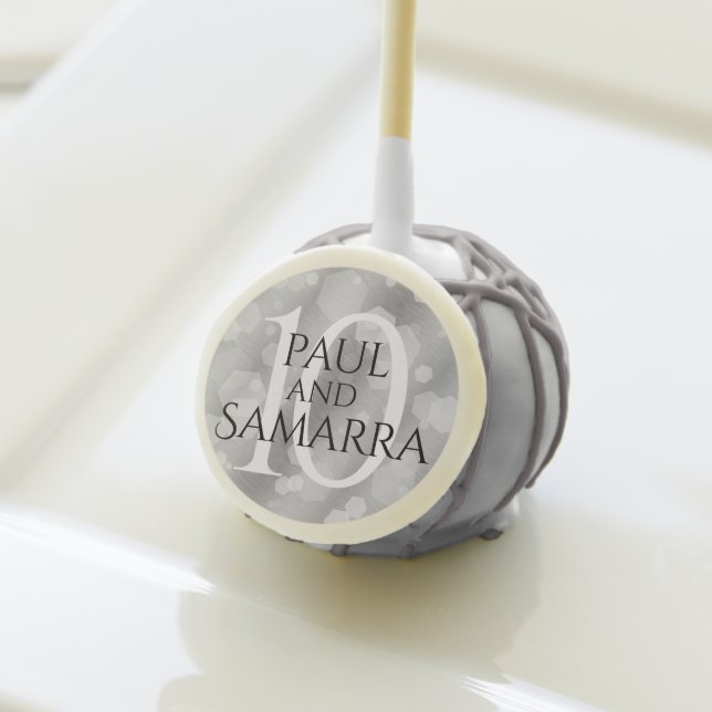 Elegant 10th Tin Wedding Anniversary Celebration Cake Pops (Front Insitu)
