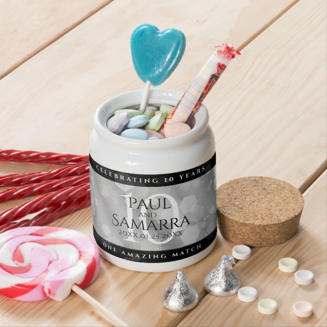 Elegant 10th Tin Wedding Anniversary Celebration Candy Jar (In Situ)