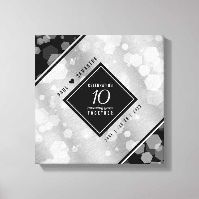 Elegant 10th Tin Wedding Anniversary Celebration Canvas Print (Front)