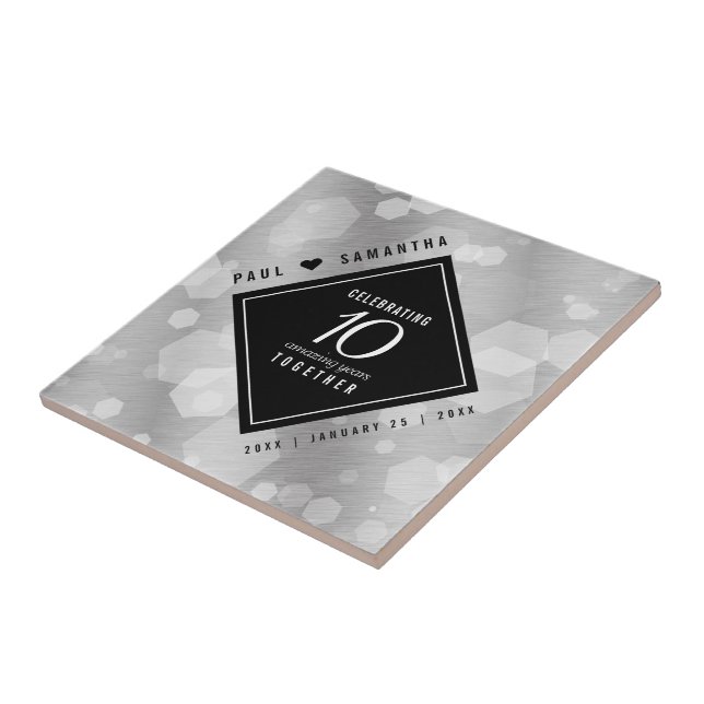 Elegant 10th Tin Wedding Anniversary Celebration Ceramic Tile (Side)